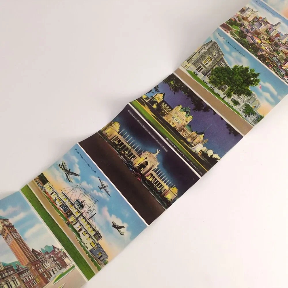 Toronto Ontario Canada 1940s Fold-Out Postcards Buildings Night Community City‎